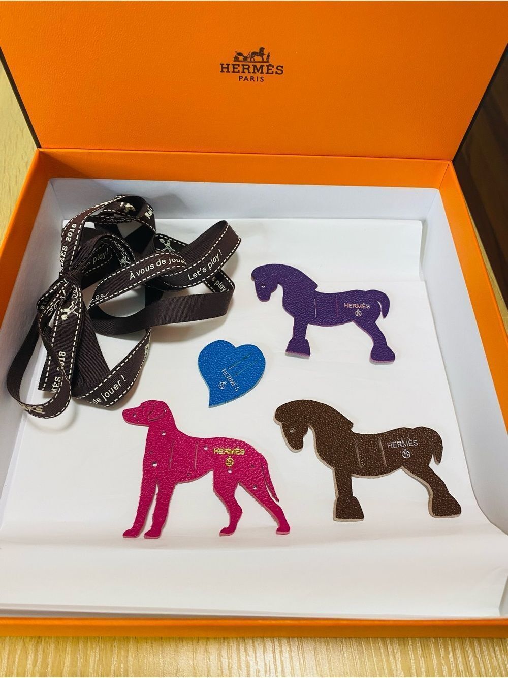 🛍️Hermès Paris Authentic Petit H Leather Charm Set. 4 Pieces with Box